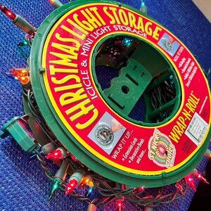 Vintage Christmas Icicles and Mini Light Storage Wrap-N-Roll With Working Lights